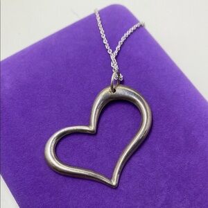 💛 Vintage 925 Silver Large Open Heart Pendant Necklace